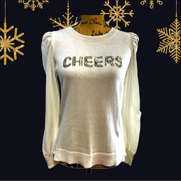 CHEERS Silver Sequin lightweight white long puff sleeves sweater NEW WITH TAGS - Picture 11 of 11